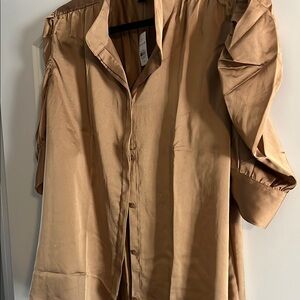 Ann Taylor Camel Blouse with Dramatic Sleeves